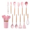 Kit de utensílios de cozinha de madeira, conjunto de silicone para culinária, não derrete - Image 9