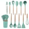 Kit de utensílios de cozinha de madeira, conjunto de silicone para culinária, não derrete - Image 3
