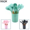 Kit de utensílios de cozinha de madeira, conjunto de silicone para culinária, não derrete