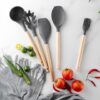 Kit de utensílios de cozinha de madeira, conjunto de silicone para culinária, não derrete - Image 4