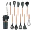 Kit de utensílios de cozinha de madeira, conjunto de silicone para culinária, não derrete - Image 6